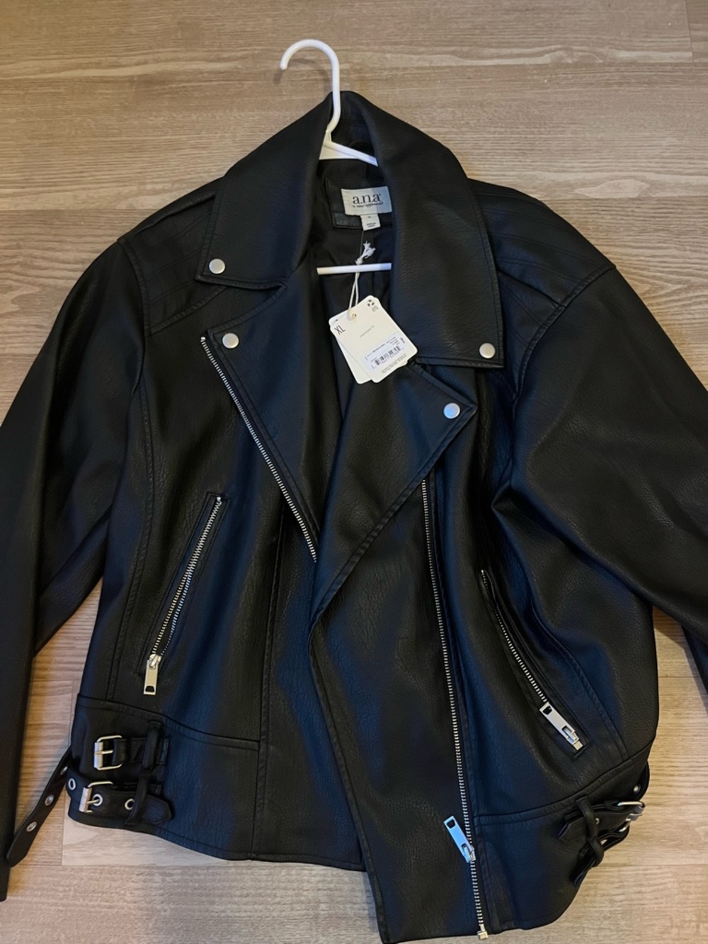 NWT a.n.a Black Faux Lightweight Leather Biker Jacket
